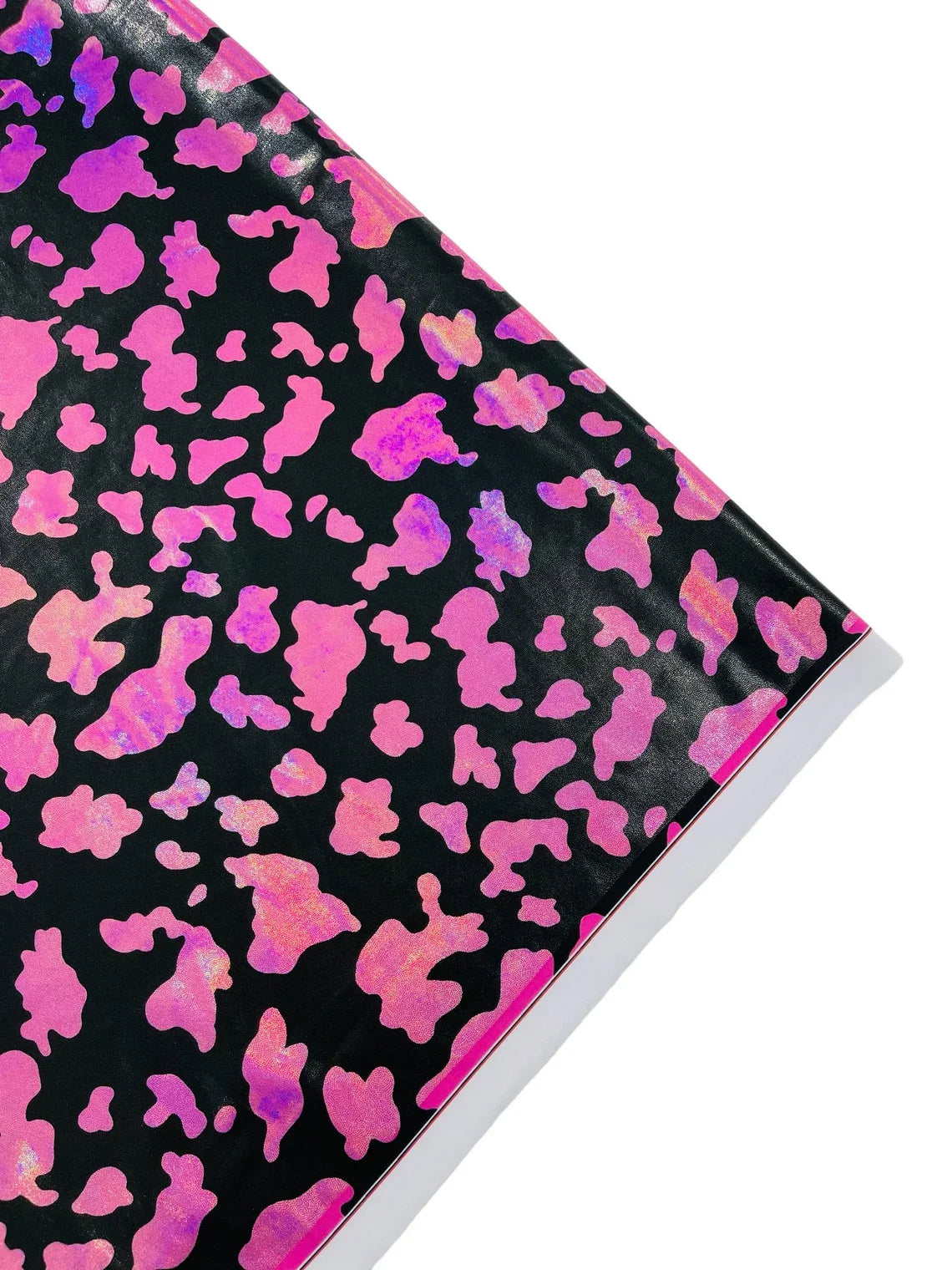 Cow Print Design Spandex - Hot Pink on Black Iridescent - Poly Spandex 4 Way Stretch Fabric By Yard