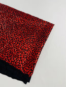 Cheetah Mystique Foil Fabric - Black / Red - 58/60" 4 Way Stretch Iridescent Foil Cheetah Print Spandex Fabric By Yard