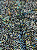 Cheetah Mystique Foil Fabric - Black / Silver - 58/60" 4 Way Stretch Iridescent Foil Cheetah Print Spandex Fabric By Yard