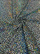 Cheetah Mystique Foil Fabric - Black / Silver - 58/60" 4 Way Stretch Iridescent Foil Cheetah Print Spandex Fabric By Yard
