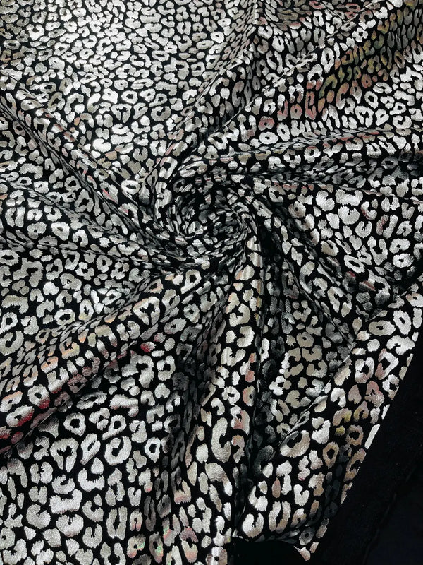 Cheetah Design Spandex Fabric - Black / Silver - 58/60" Animal Print 4 Way Stretch Fabric By Yard