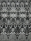 Open Heart Damask Design - Black / Silver - 4 Way Stretch Sequins Embroidered Fabric By Yard