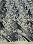 Multi-Color Sequins Design - Black / Silver - 4 Way Stretch Sequins Fabric By The Yard