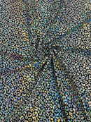 Cheetah Mystique Foil Fabric - Black / Silver - 58/60" 4 Way Stretch Iridescent Foil Cheetah Print Spandex Fabric By Yard