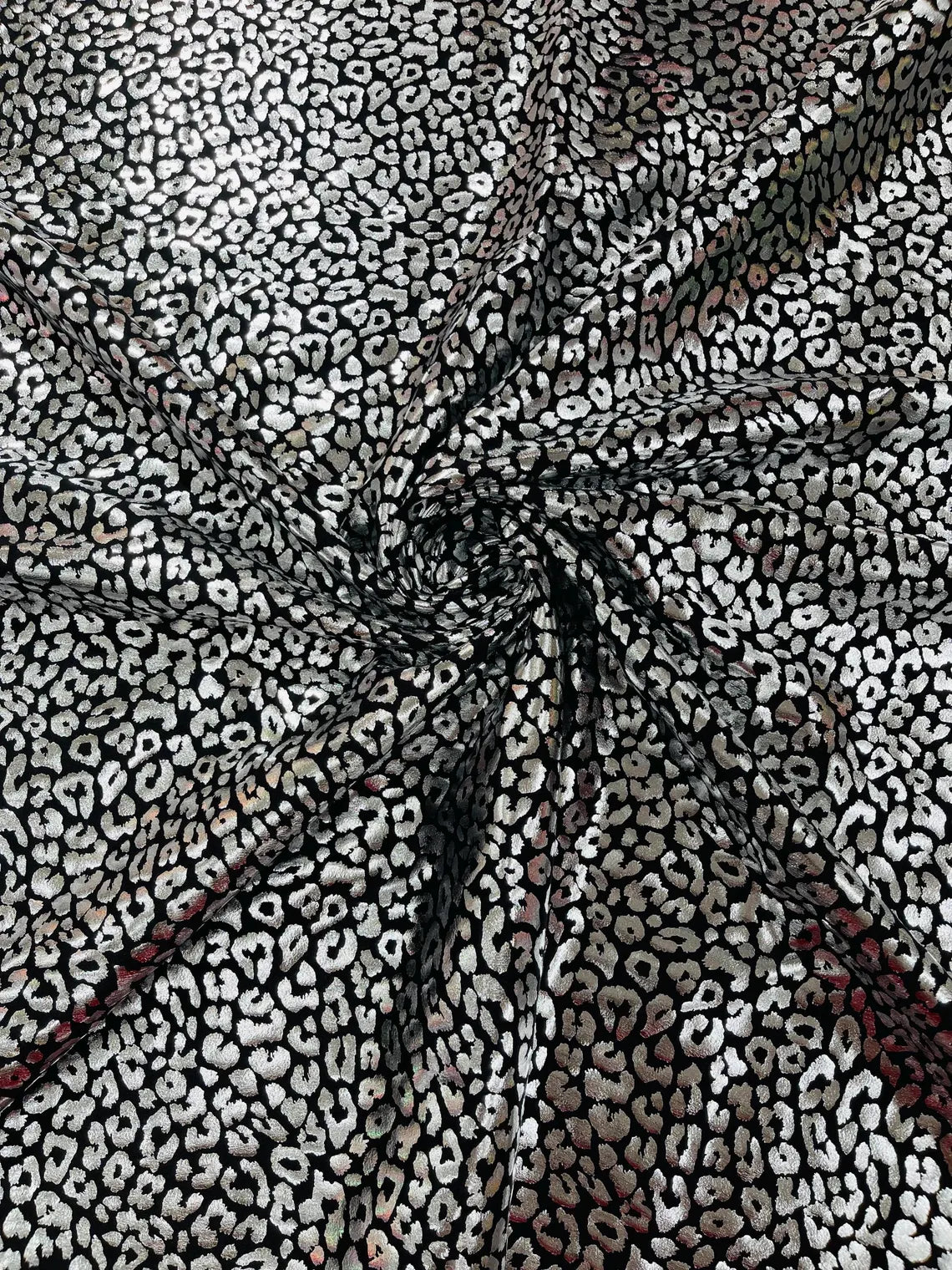 Cheetah Design Spandex Fabric - Black / Silver - 58/60" Animal Print 4 Way Stretch Fabric By Yard
