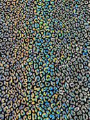 Cheetah Mystique Foil Fabric - Black / Silver - 58/60" 4 Way Stretch Iridescent Foil Cheetah Print Spandex Fabric By Yard