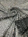 Heavy Duty Sequins Pearl Fabric - Black / Silver - Heavy Handmade Embroidery Lace with Sequins All Over By Yard