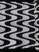 Wavy Line Velvet Sequins - Black / White - Velvet Sequins 2 Way Stretch Fabric 58/60” By Yard