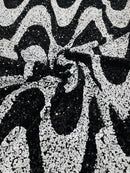 Wavy Line Velvet Sequins - Black / White - Velvet Sequins 2 Way Stretch Fabric 58/60” By Yard