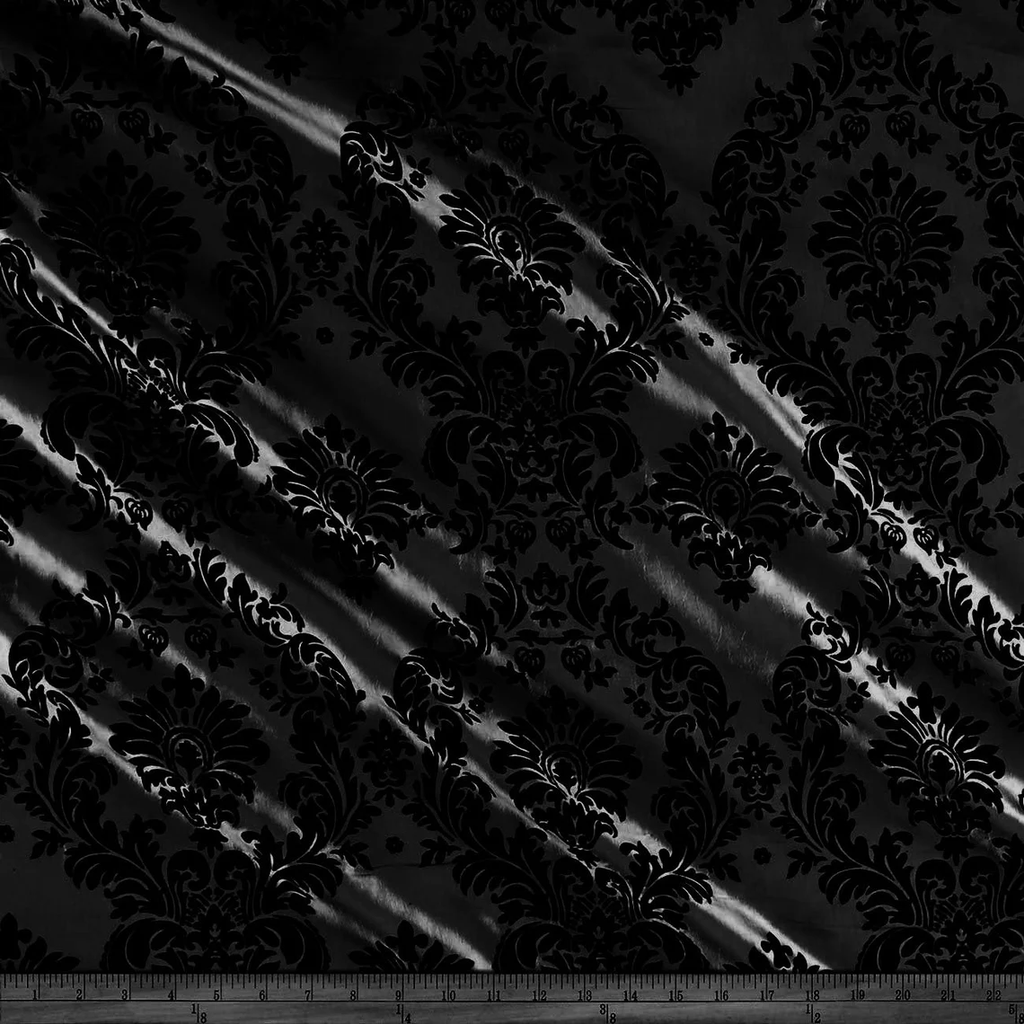 Flocked Taffeta Damask Design - Taffeta with Flocked Velvet Damask Design Sold By Yard