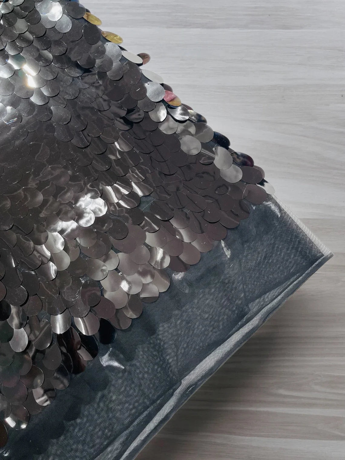Jumbo Oval Sequins - Black - Paillette Big Oval Sequins Design Fabric By Yard