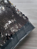 Jumbo Oval Sequins - Black - Paillette Big Oval Sequins Design Fabric By Yard