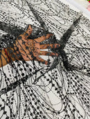 Tulle Glitter Fancy Line Fabric - Black - Tulle Fabric with Sparkle Glitter Design Sold By Yard