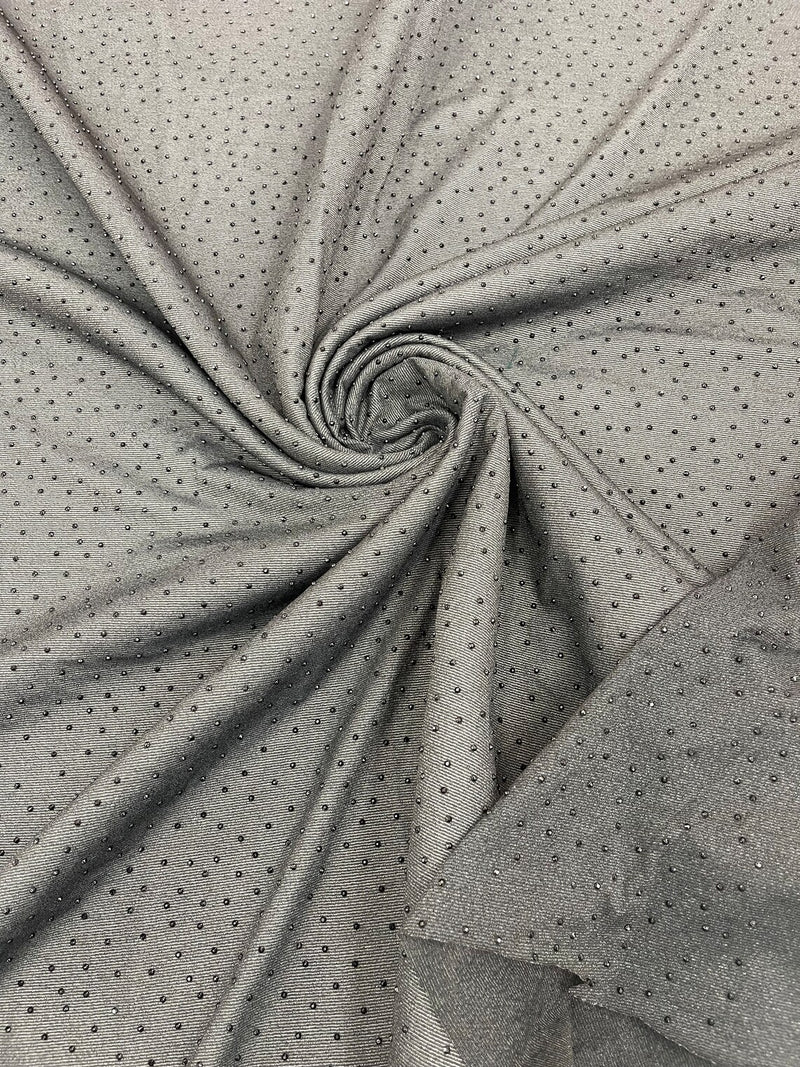 Shimmer Glitter Rhinestone Fabric - Black - Rhinestone Shiny Sparkle Stretch Glitter Fabric By Yard