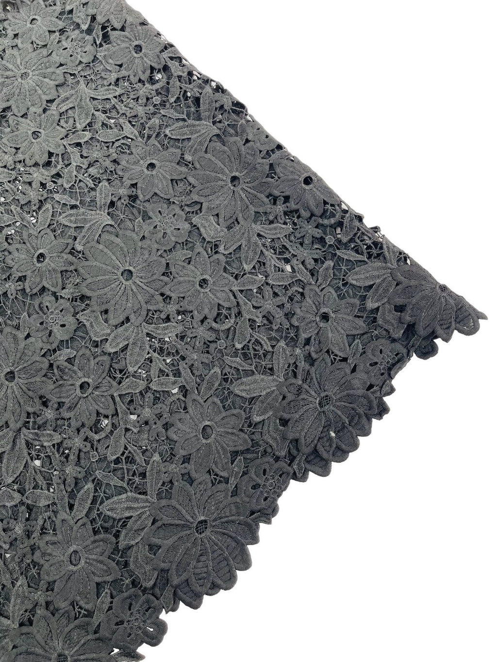 Guipure Lace Design Fabric - Black - Floral Lace Guipure Fabric by Yard