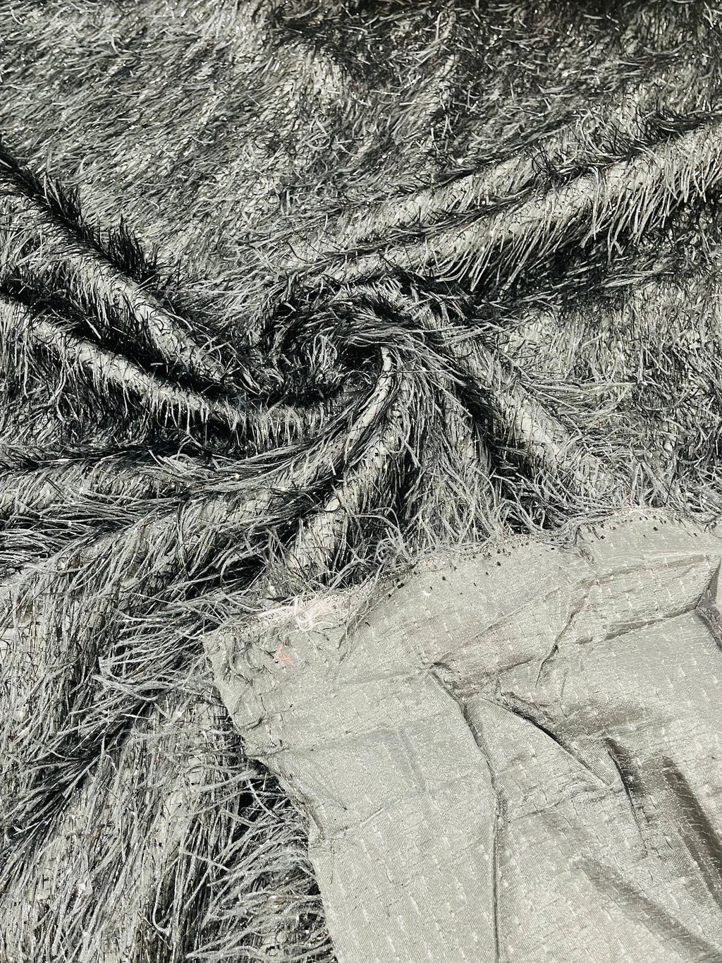 Metallic Eyelash Fabric - Black - Feather/Eyelash/Fringe Design on Mesh By Yard