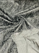 Metallic Eyelash Fabric - Black - Feather/Eyelash/Fringe Design on Mesh By Yard