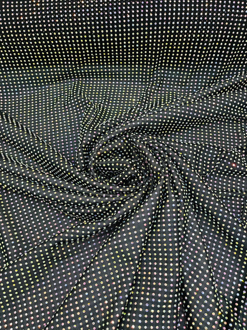 Power Mesh Rhinestone Fabric - Black - 4 Way Stretch Power Mesh Fabric Crystal Stones By Yard