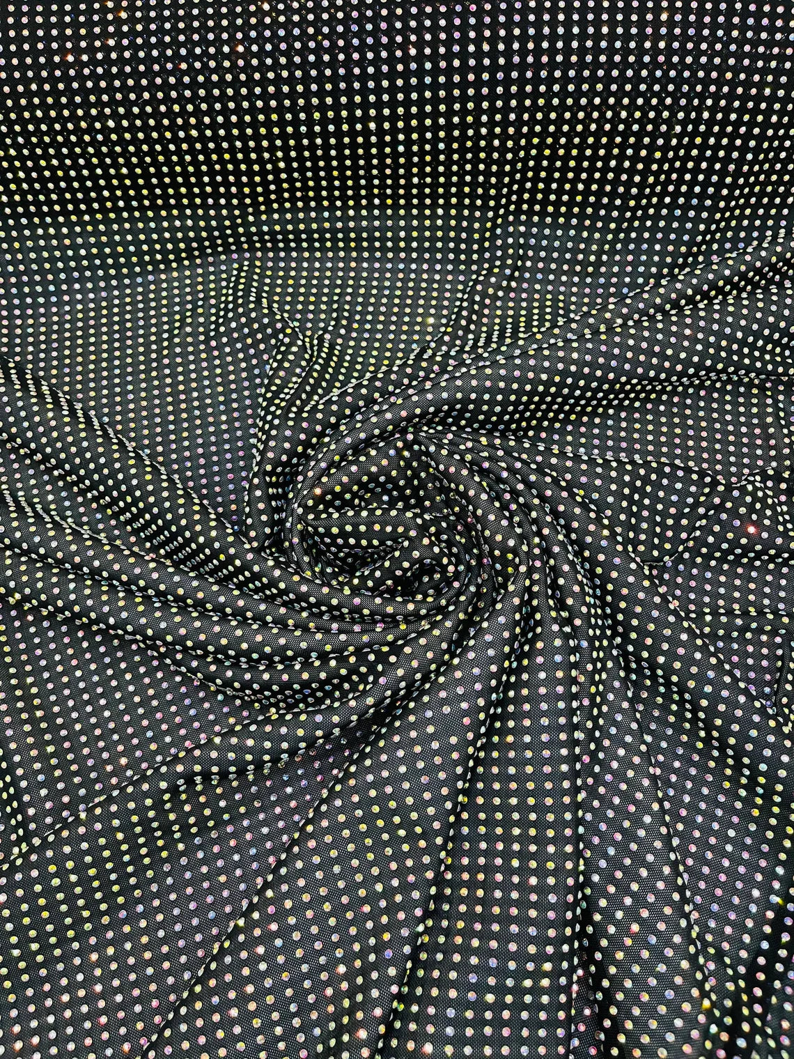 Power Mesh Rhinestone Fabric - Black - 4 Way Stretch Power Mesh Fabric Crystal Stones By Yard