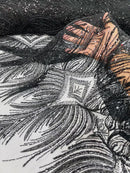 Beaded Lines Fabric - Black - Luxury Beads and Sequins Line Design Fabric By Yard