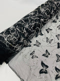 3D Butterfly Beaded Fabric - Black - Beaded Sequins Butterfly Embroidered Fabric By Yard