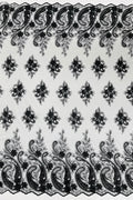 Metallic Corded Lace - Black - Paisley Floral Fabric with Metallic Thread on a Mesh Lace By Yard