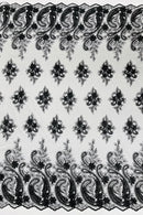 Metallic Corded Lace - Black - Paisley Floral Fabric with Metallic Thread on a Mesh Lace By Yard