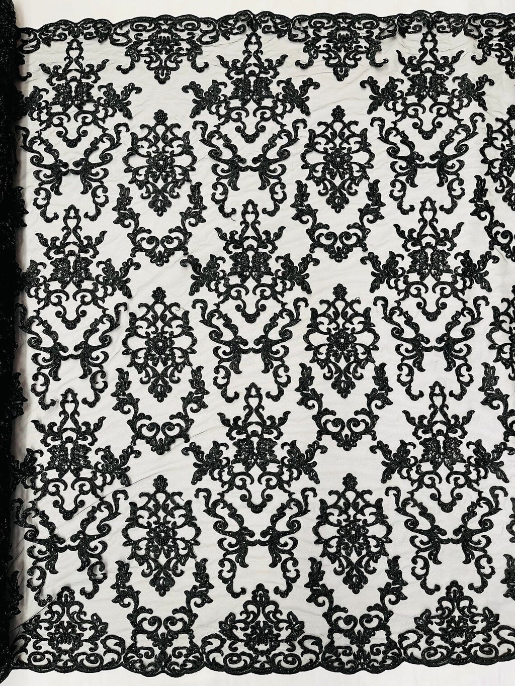 Butterfly Bead Sequins Fabric - Black - Damask Beaded Sequins Lace Fabric by the yard