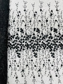 3D Flower Glitter Fabric - Black - Flower Design on Glitter Mesh Fabric Sold By Yard