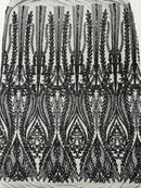 Mermaid Design Sequins Fabric - Black - Sequins Fabric 4 Way Stretch on Mesh By Yard