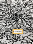 Tulle Glitter Fancy Line Fabric - Black - Tulle Fabric with Sparkle Glitter Design Sold By Yard