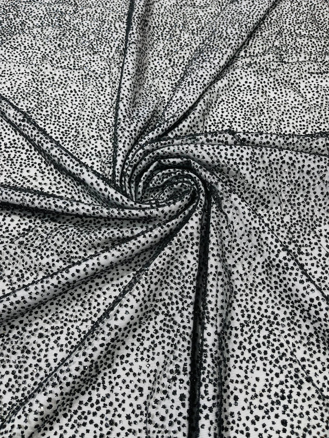 Glitter Mesh Sheer Fabric - Black - 60" Wide Shiny Glitter Mesh Fabric Sold By The Yard