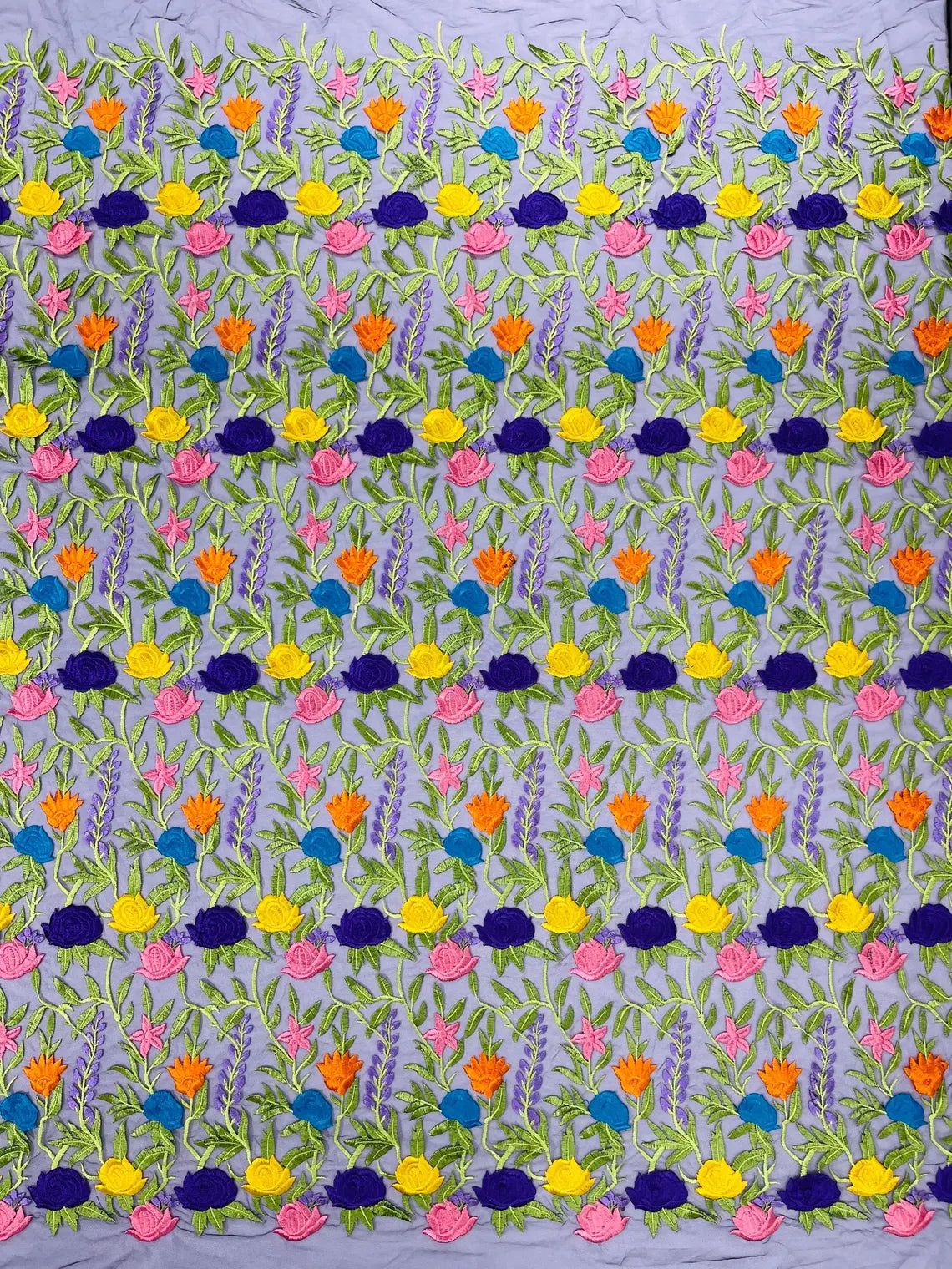 Multi-Color Mexican Sarape Fabric - Black Mesh Flower Design Embroidered Lace Fabric By Yard