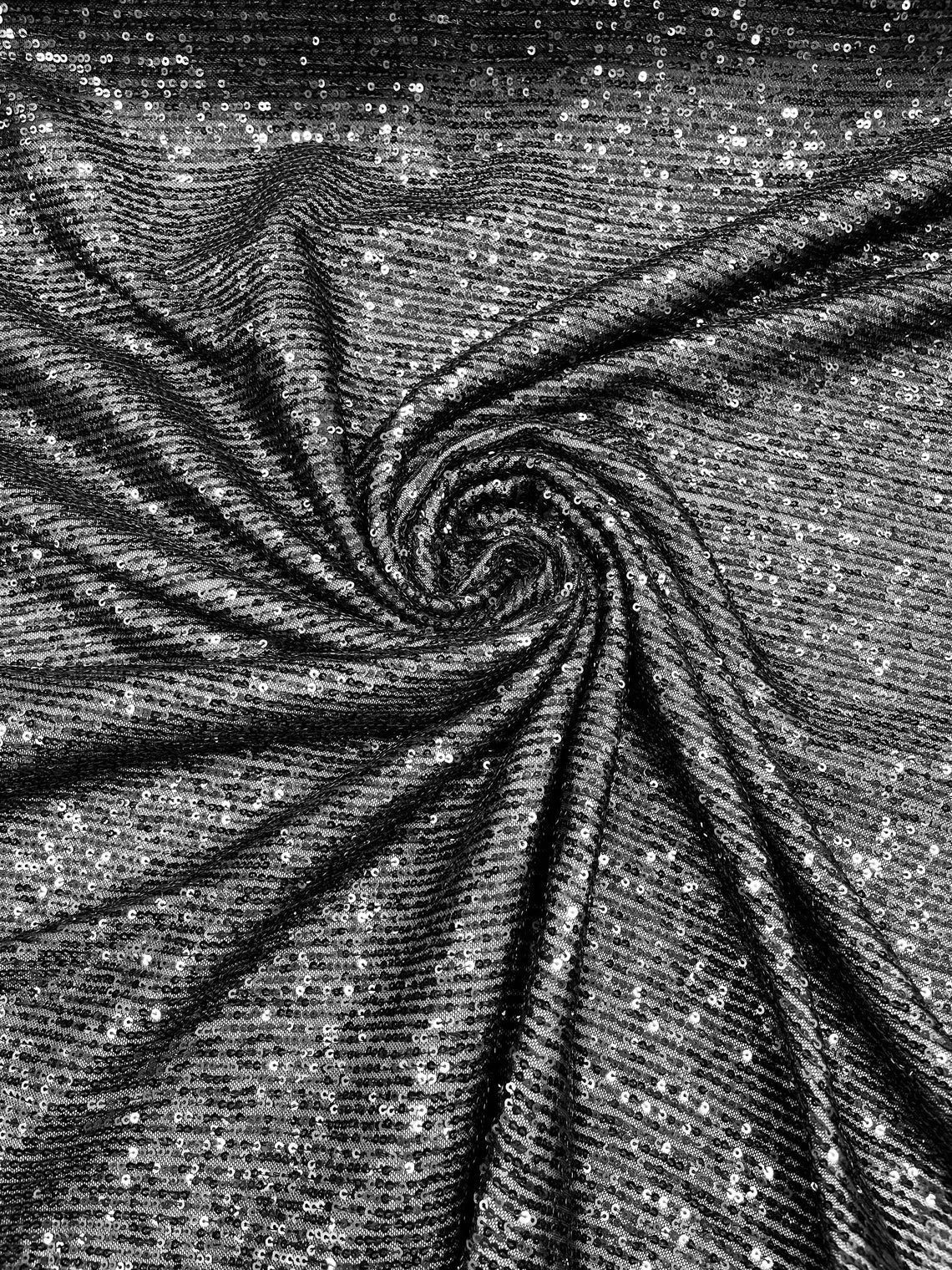 Mille Striped Stretch Sequins - Black - 4 Way Stretch Spandex Sequins Striped Fabric By The Yard
