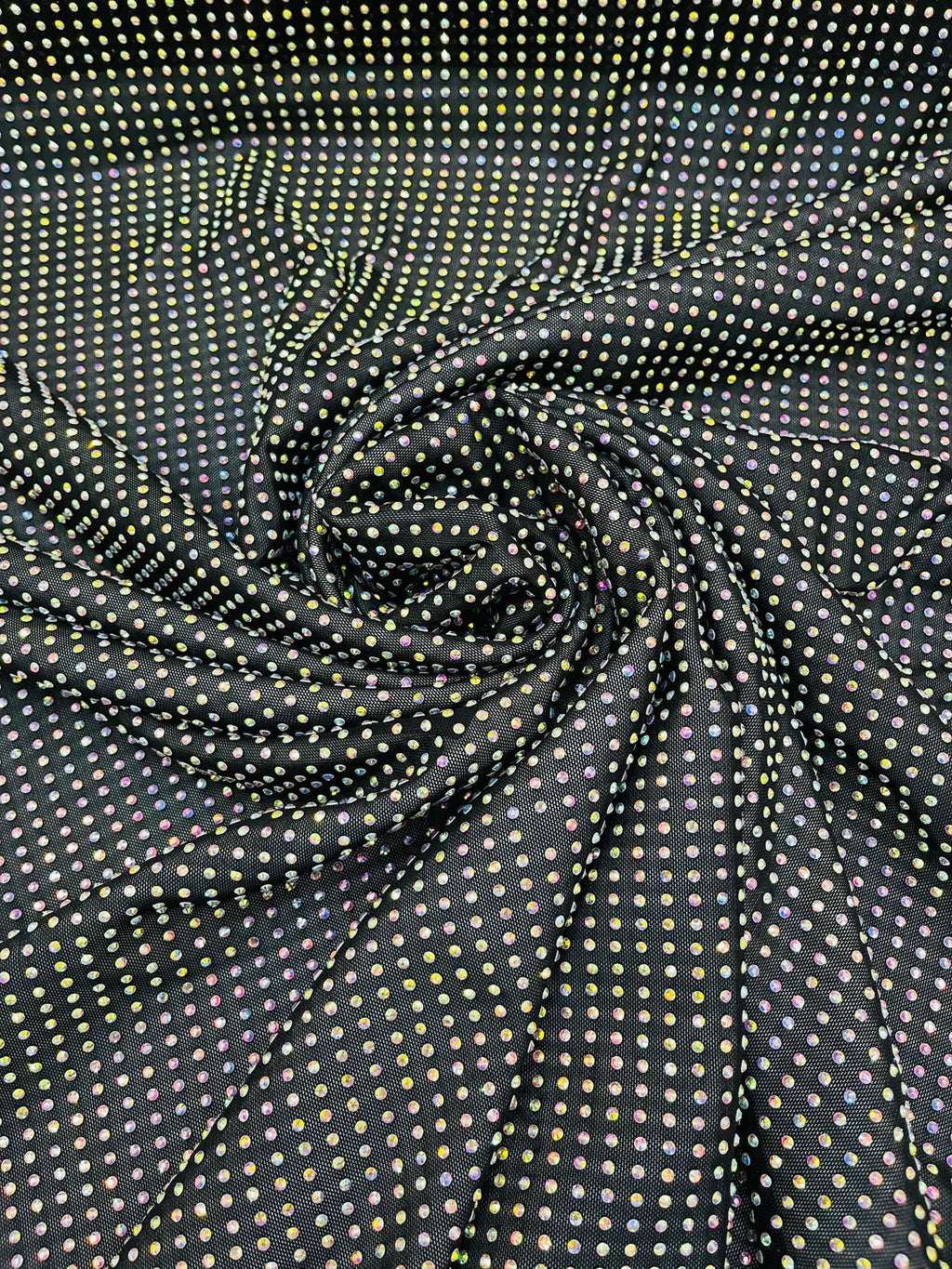 Power Mesh Rhinestone Fabric - Black - 4 Way Stretch Power Mesh Fabric Crystal Stones By Yard