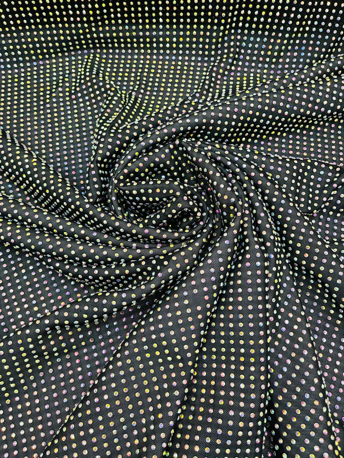 Power Mesh Rhinestone Fabric - Black - 4 Way Stretch Power Mesh Fabric Crystal Stones By Yard
