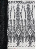 Beaded Lines Fabric - Black - Luxury Beads and Sequins Line Design Fabric By Yard