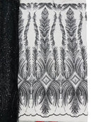 Beaded Lines Fabric - Black - Luxury Beads and Sequins Line Design Fabric By Yard