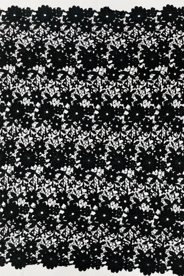Guipure Lace Design Fabric - Black - Floral Lace Guipure Fabric by Yard