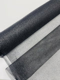 Shimmer Glitter Mesh Fabric - Black - Shiny Glitter Dots Design on Lace Mesh Sold By Yard
