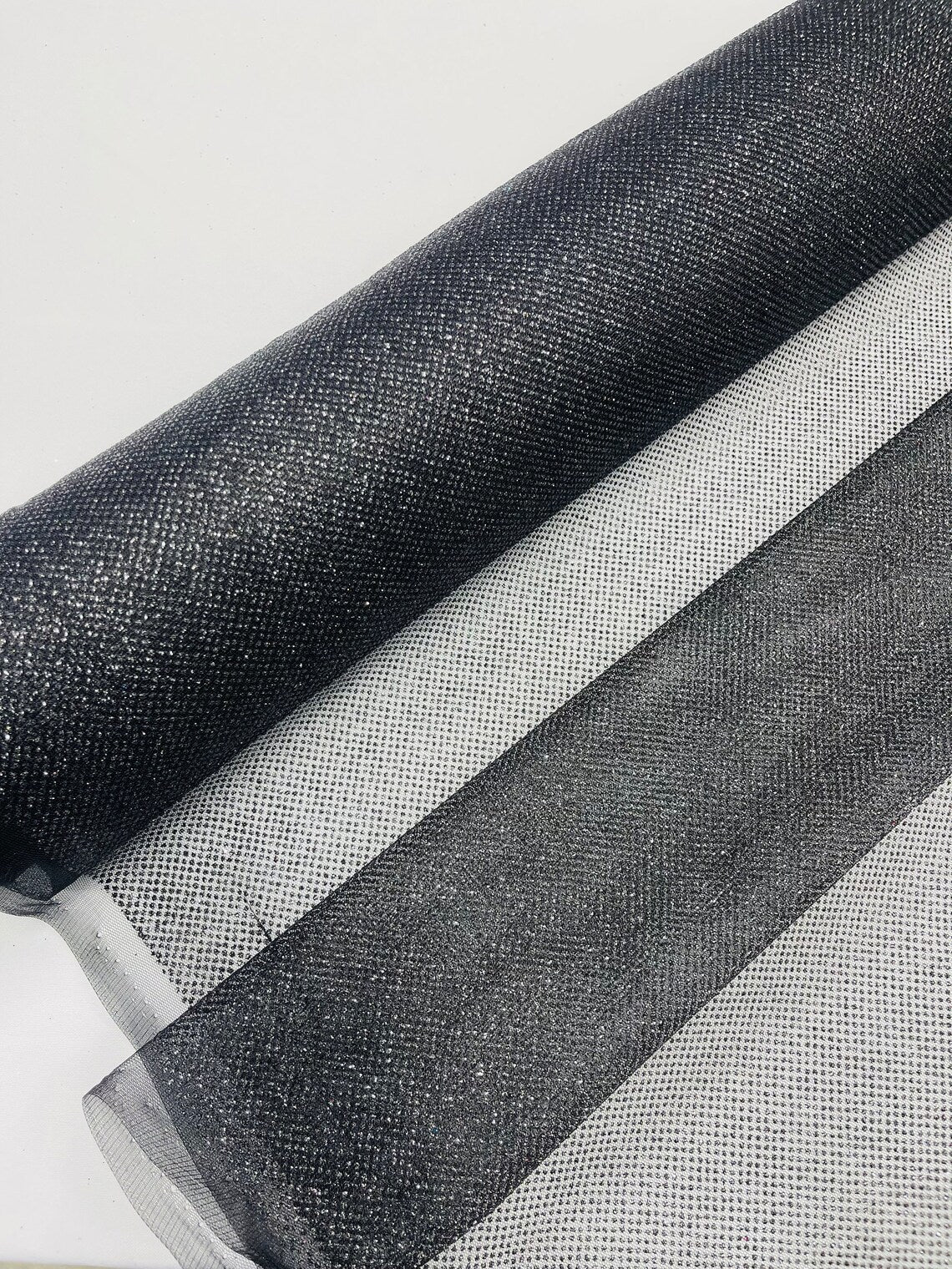 Shimmer Glitter Mesh Fabric - Black - Shiny Glitter Dots Design on Lace Mesh Sold By Yard