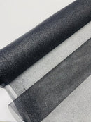 Shimmer Glitter Mesh Fabric - Black - Shiny Glitter Dots Design on Lace Mesh Sold By Yard