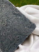 King Lace Pattern Fabric - Black - Embroidered Sequins on Lace Mesh Fabric By Yard