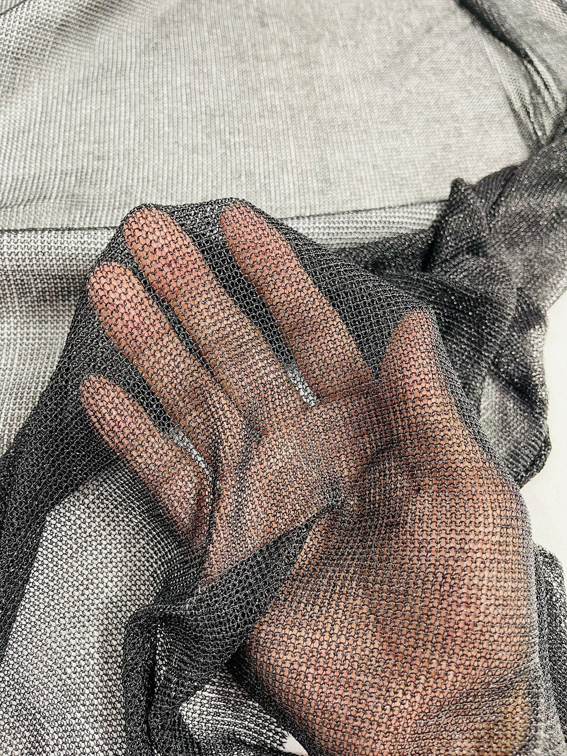 Chain Mesh Shiny Fabric - Black - Metallic Chainmail Faux Chain Fabric Sold By The Yard