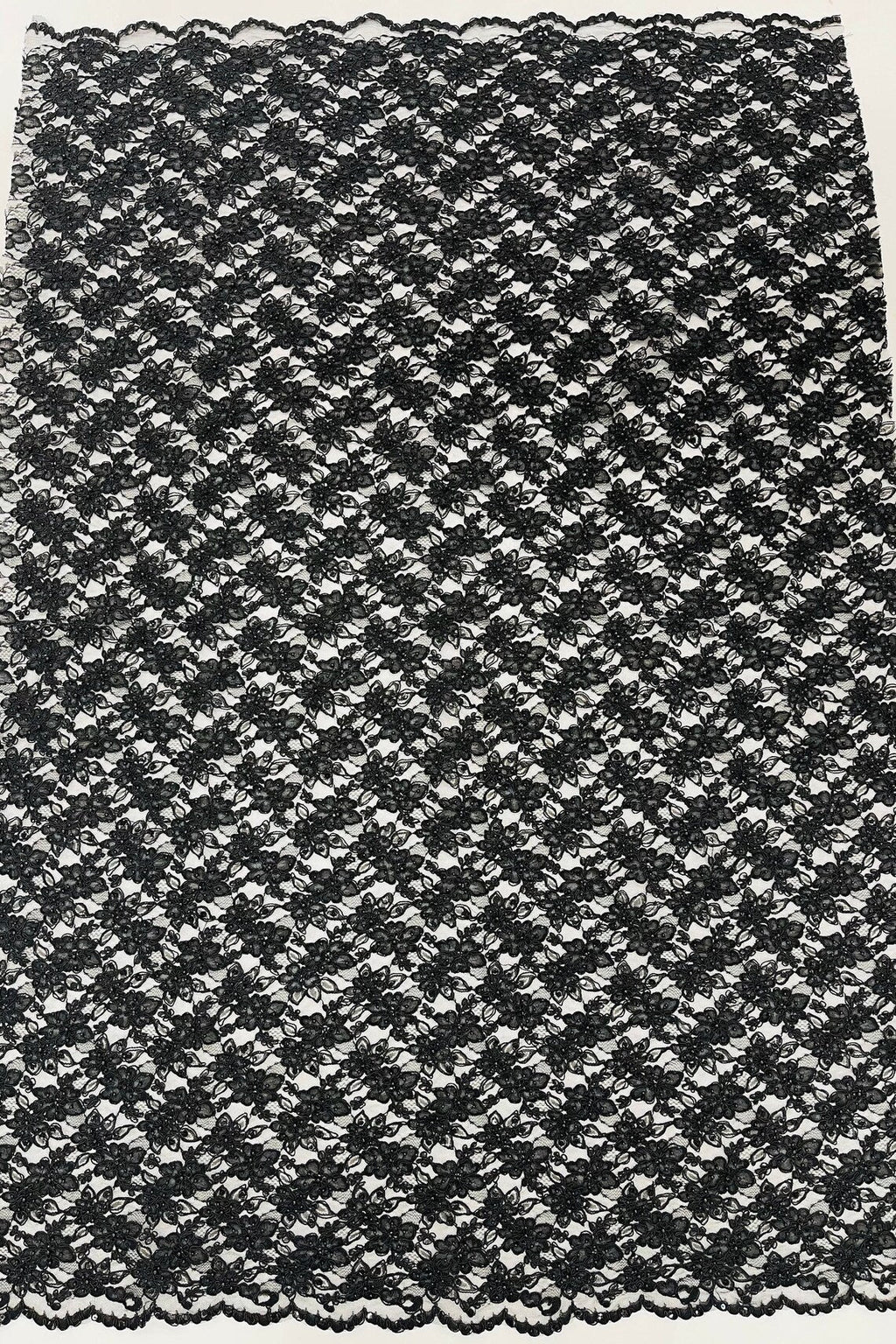 Floral Pearls and Sequins Fabric - Black - Beaded Fabric Embroidered Lace By The Yard