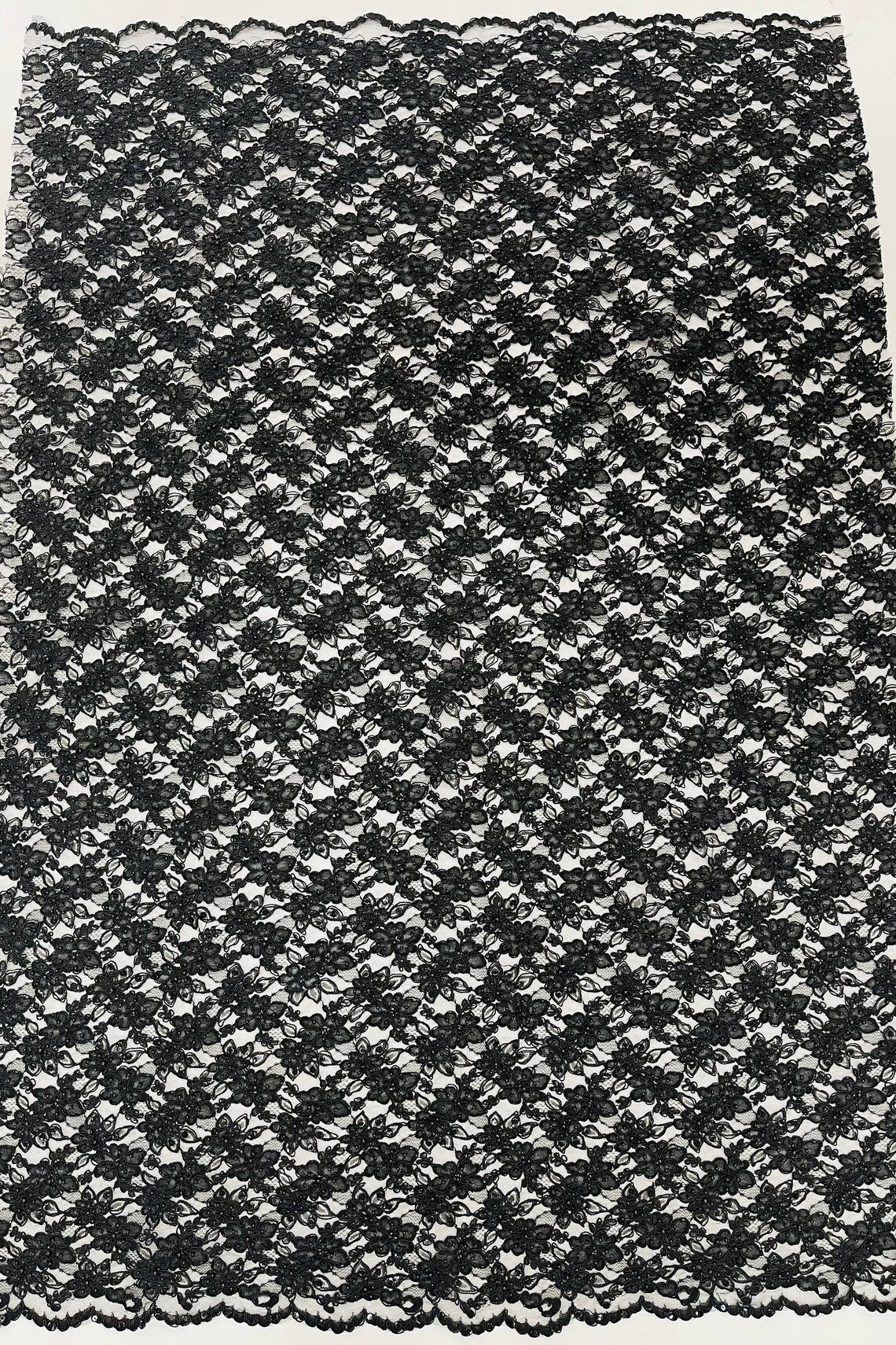Floral Pearls and Sequins Fabric - Black - Beaded Fabric Embroidered Lace By The Yard
