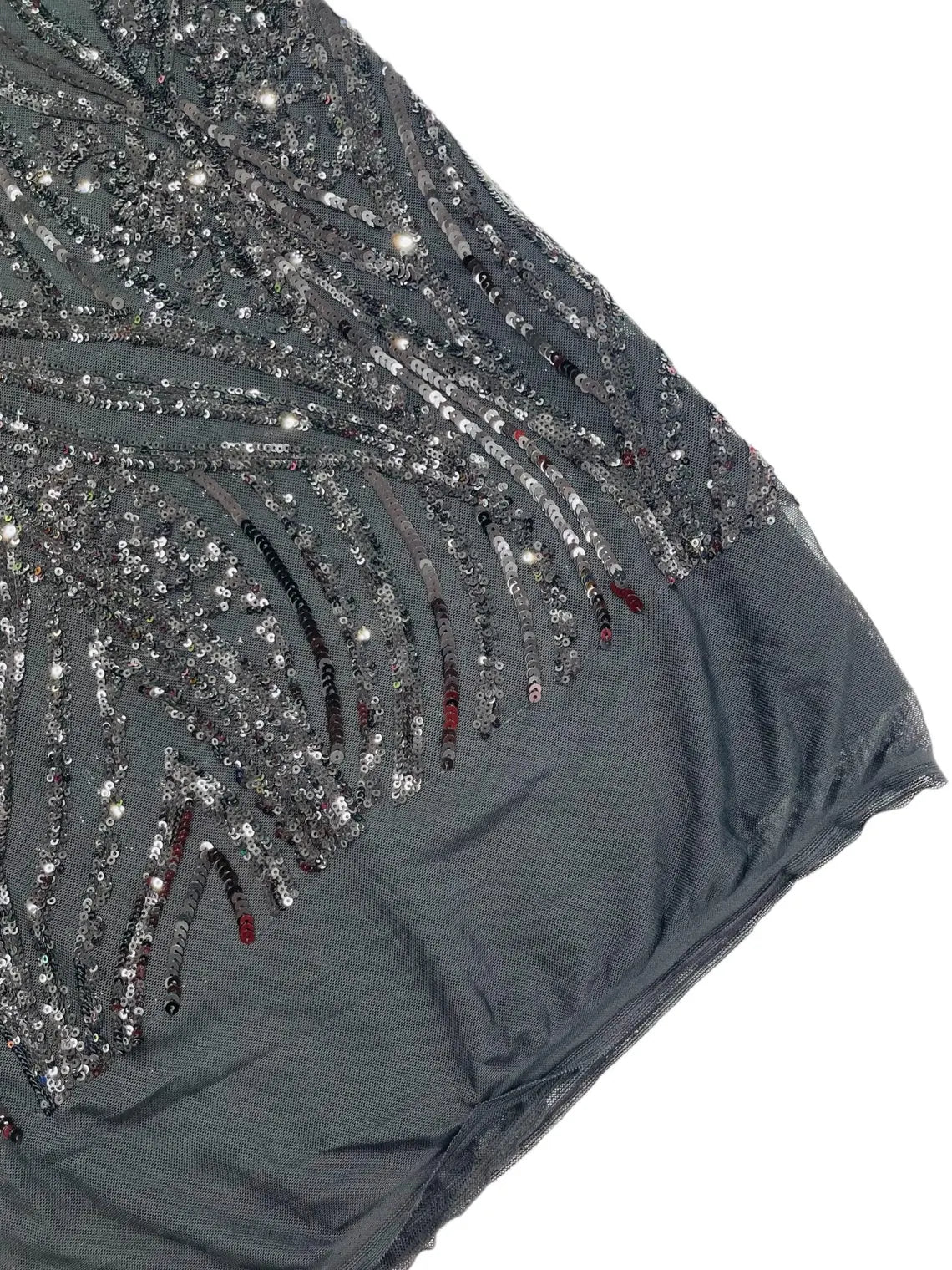 Curvy Line Design Fabric - Black - 4 Way Stretch Sequins Design Mesh Lace Fabric by Yard