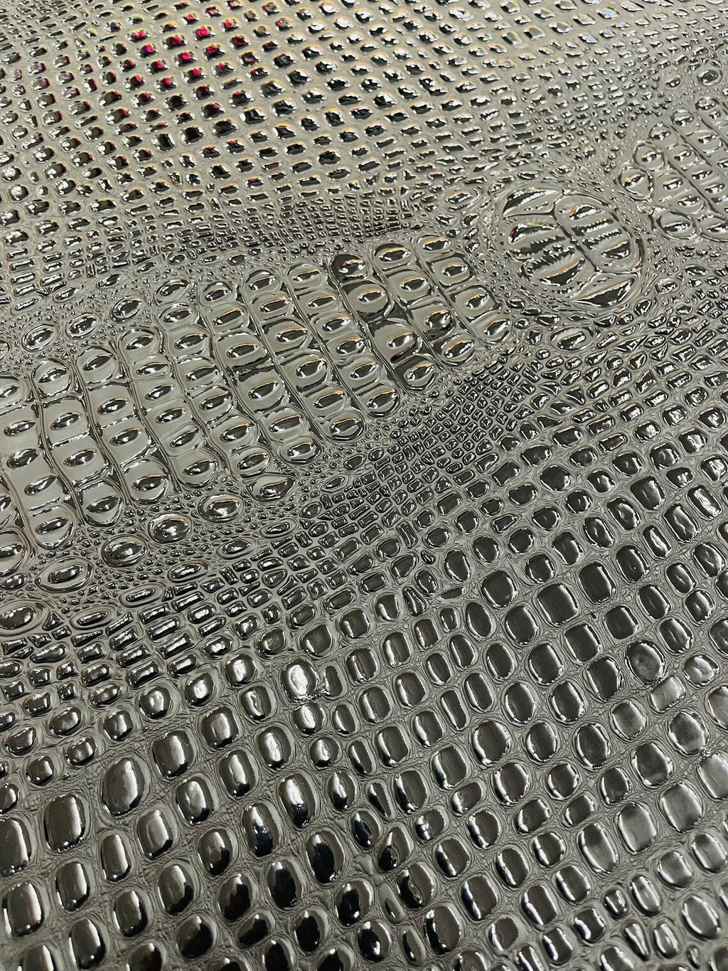 Gator Embossed Vinyl Leather Fabric - Black - Faux Gator Skin Vinyl Fabric Sold By Yard