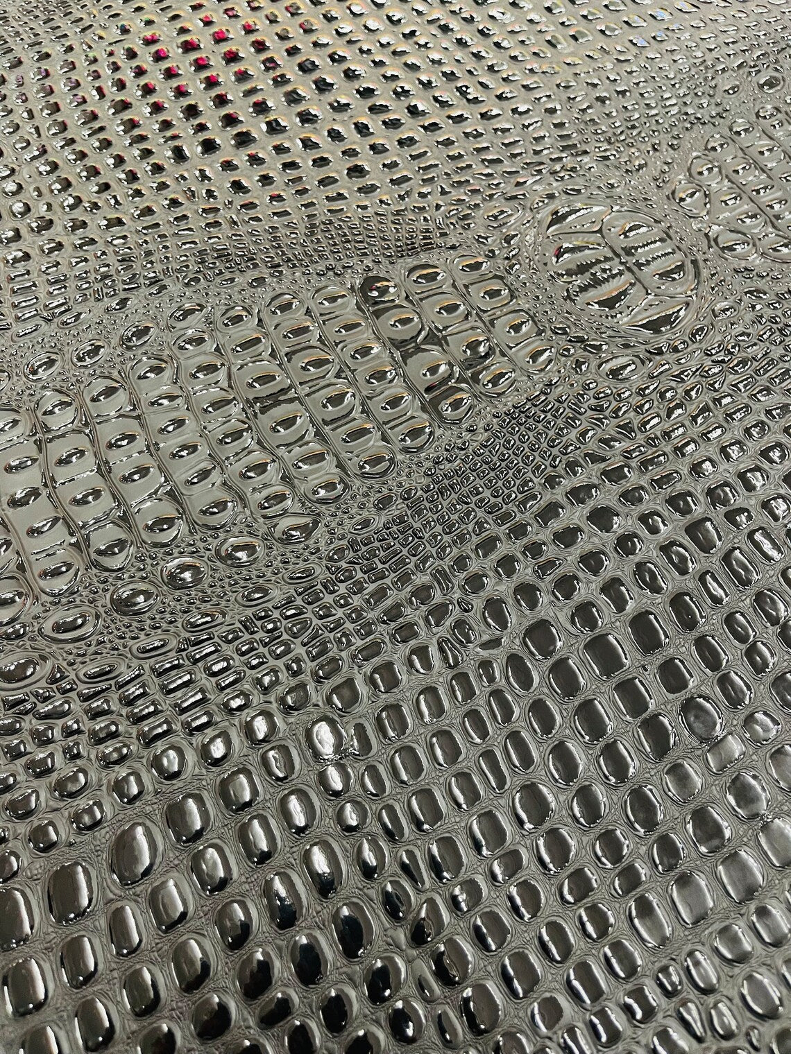 Gator Embossed Vinyl Leather Fabric - Black - Faux Gator Skin Vinyl Fabric Sold By Yard