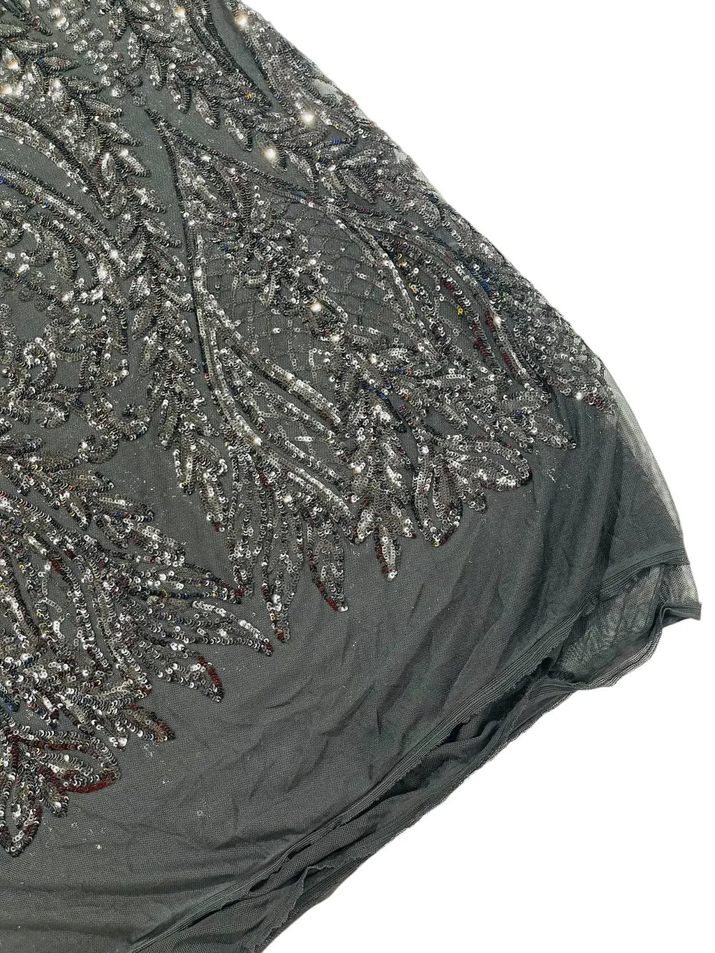 Mermaid Design Sequins Fabric - Black - Sequins Fabric 4 Way Stretch on Mesh By Yard